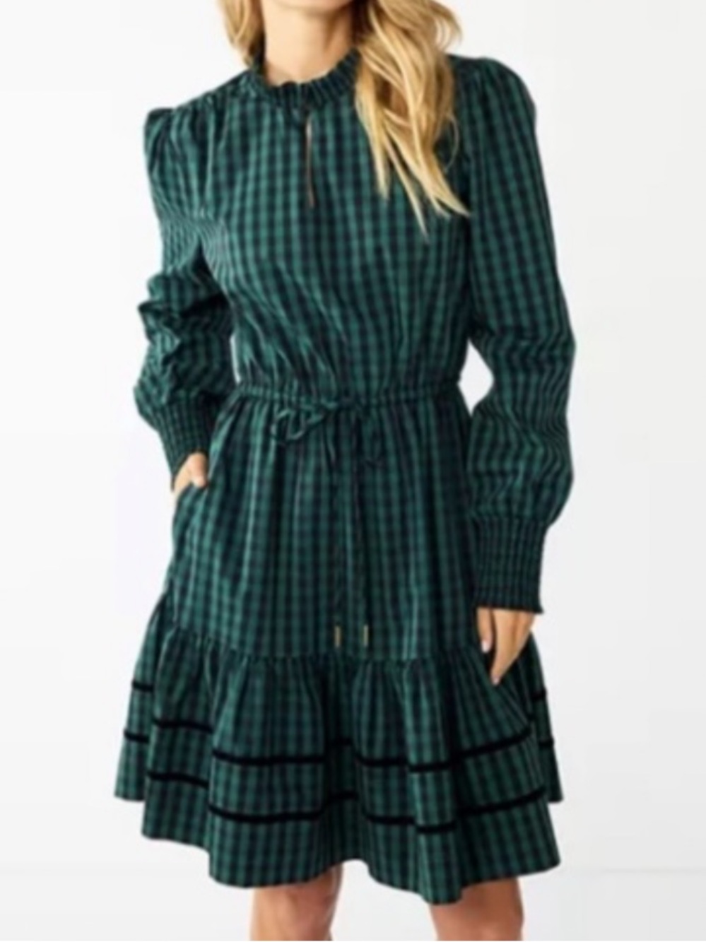 Draper James RSVP hunter green and black plaid dress